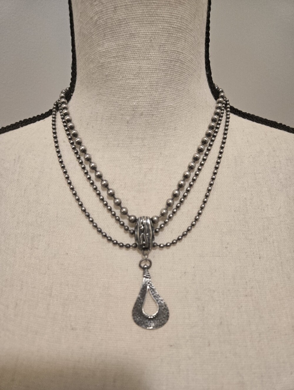 Silpada Three Strand Teardrop Sterling Silver Necklace